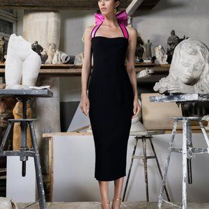 NWT Rasario Silk and Crepe Bow Midi Dress